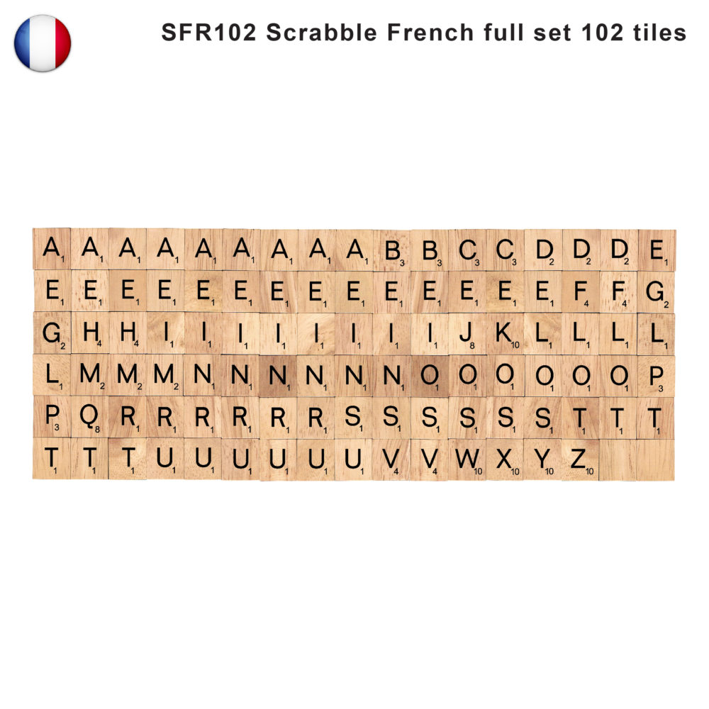 French Language Wooden Letters Tiles Complete Set of 102 Pcs