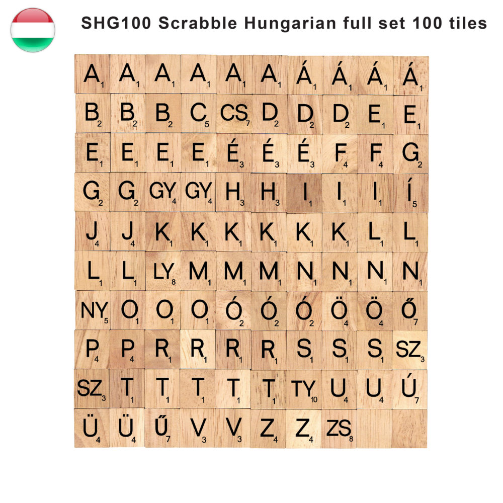 Hungarian Language Wooden Letters Tiles Complete Set of 100 Pcs