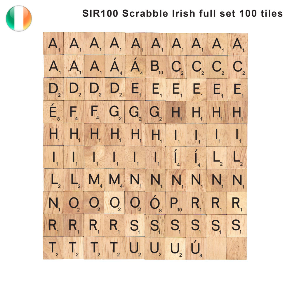 Irish Language Wooden Letters Tiles Complete Set of 100 Pcs