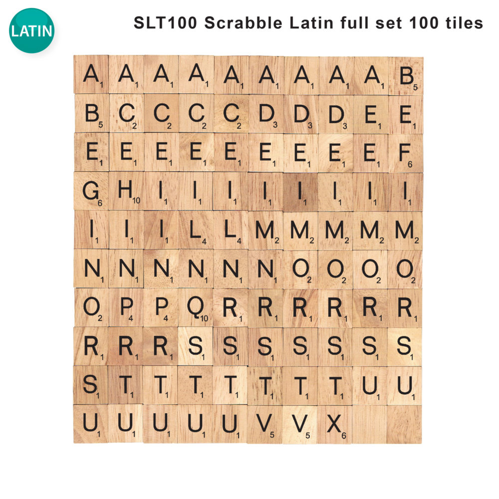 Latin Language Wooden Letters Tiles Complete Set of 100 Pcs