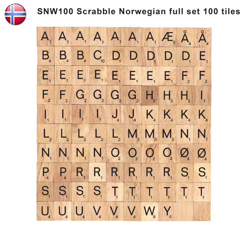 Norwegian Language Wooden Letters Tiles Complete Set of 100 Pcs