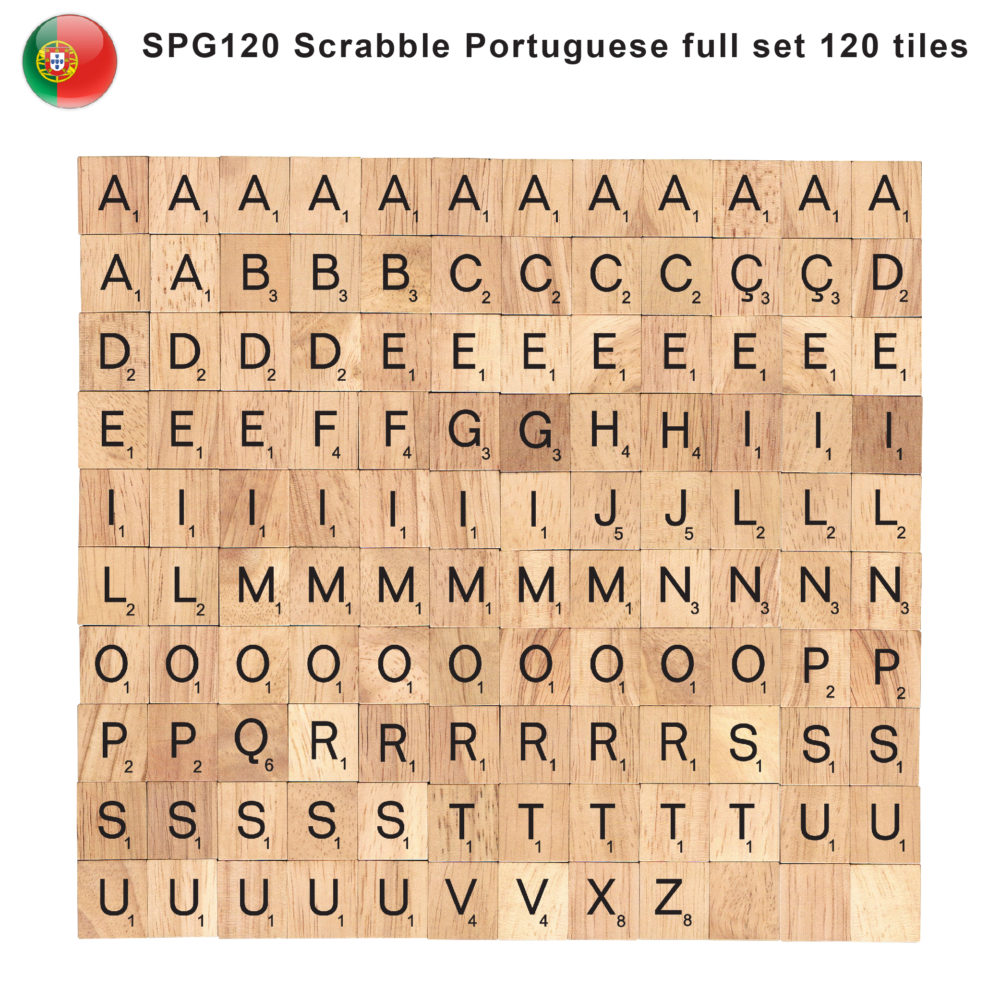 Portuguese Language Wooden Letters Tiles Complete Set of 120 Pcs