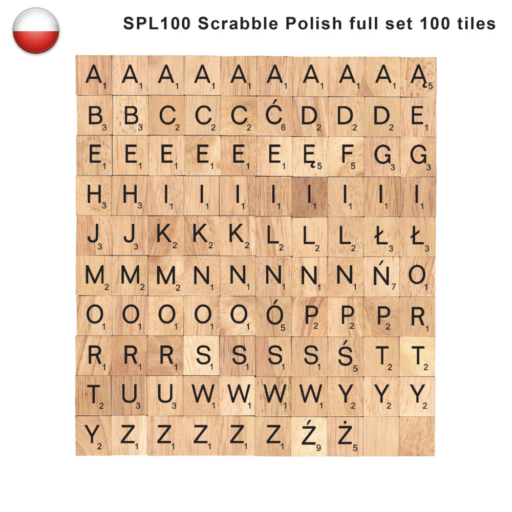 Polish Language Wooden Letters Tiles Complete Set of 100 Pcs
