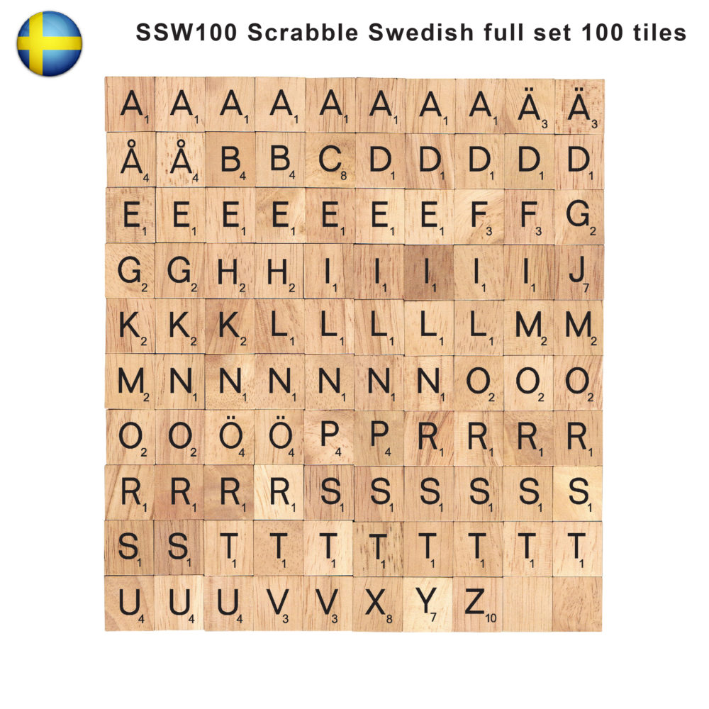 Swedish language Wooden Letters tiles Complete Set 100 pcs